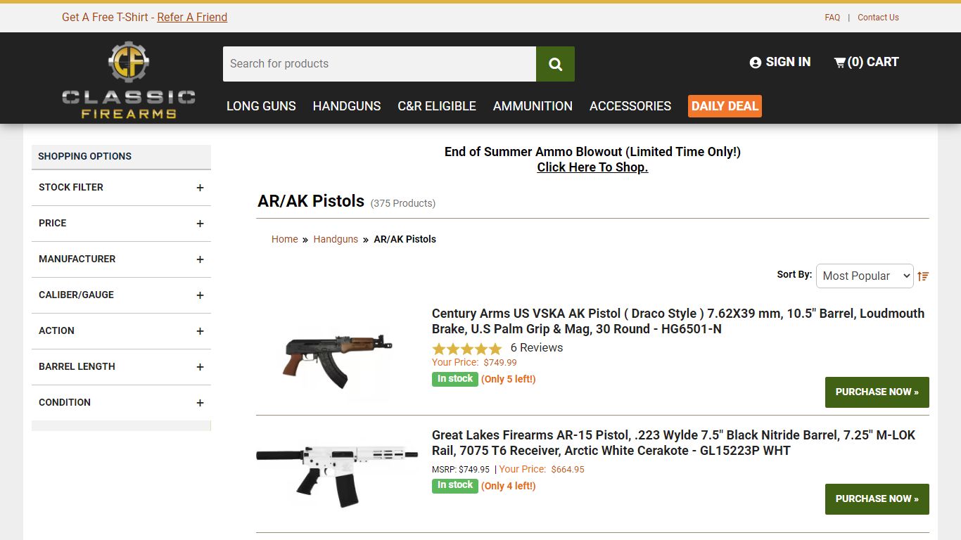 AR / AK Pistols For Sale at Classic Firearms